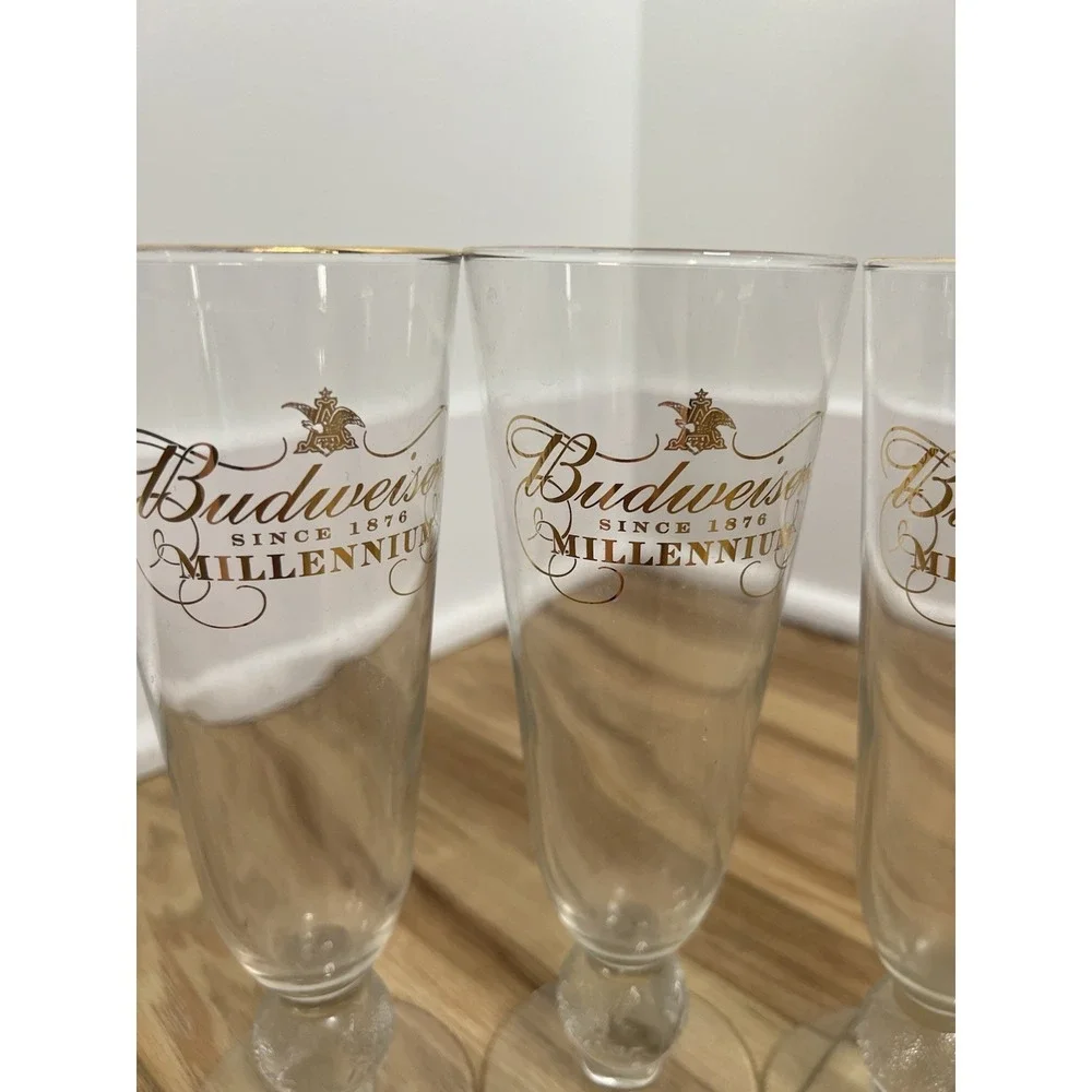 Budweiser Millenium Since 1876 Clear tall Glasses set of 4 Pilsner Drinking Beer